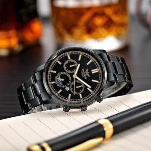 GEEKISTORE 남성용 가짜 3 안 달력 쿼츠 스틸 벨트 시계 폭발적인 패션 트렌드 하이테크 비즈니스 신상