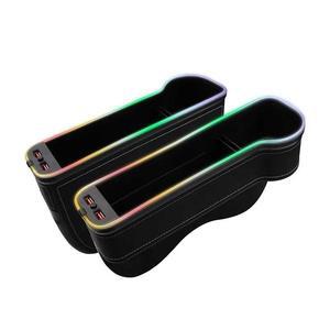 자동차 시트 갭 필러 컵 거치대 LED 틈새 보관 정리함 2USB 충전기 포함 7 가지 색상 변경