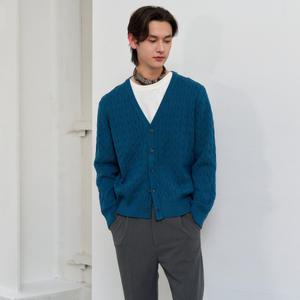 MAN 에센셜 미니멀 케이블 브이넥 가디건 [TEAL GREEN] / SBE1M04004