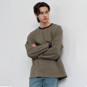 UNISEX 베이직 스트라이프 롱 슬리브 티 [OLIVE] / SBE1U01005-MAN