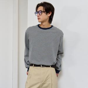 UNISEX 베이직 스트라이프 롱 슬리브 티 [MELANGE GREY] / SBE1U01005-MAN