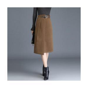 여자 가을 치마 플레어 브라운 허리벨트 미디 언밸런스 셔링 랩스커트 BE3