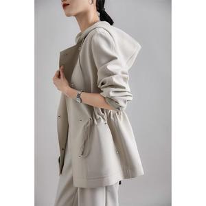 여성 미리준비 야구 점퍼 코코자 후드 트렌치 숏 허리 스트링 코트 봄가을 카키 OOTD1
