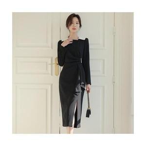 여성원피스 프로페셔널 주름 미디 트임 원피스 가을 신한판 패션 힙스커트 OOTD3