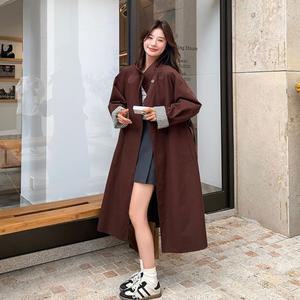 여성 코트 트렌치 빈티지 와인 가을 오버핏 하프 MF3