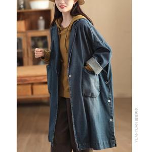 여자가디건 빈티지 루즈핏 하프 데님 가을 가디건 패션 코트 면 트렌치코트 트임 심쿵