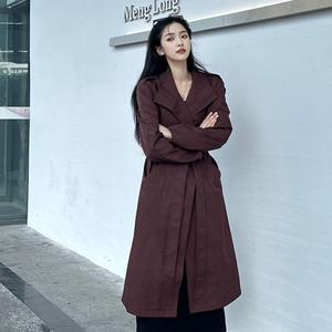 여자 트렌치코트 레드 더블 롱 가을 벨트 dom3