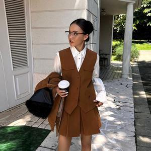 여자 조끼 빈티지 가죽 면 가을 아우터 코트 dom3