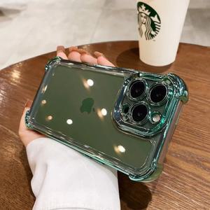 iPhone 16 15 13 12 11 Pro Max 14 Plus XR 헤비 듀티 충격 방지 범퍼 클리어 케이스 커버 용 고귀한 녹색 투명 케이스