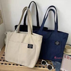 여성데일리 무지 3컬러 더블포켓 숄더 대형 학생 여자 가방 룩앳걸에코백 데일리백 주니어 캔버스 청소년ab