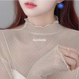 아우라벨르 베이지 도트 시스루이너 레이어드긴팔티 슬림핏 티셔츠크루넥 자외선차단 긴팔원피스 긴팔원피