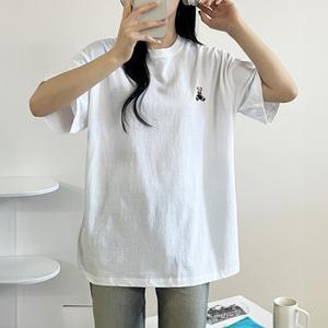 여성 오버핏 순 면 여름 테디베어 반팔 티 셔츠 흰색