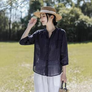 여성 로맨틱한 룩 추천 봄 셔츠 얇은 모시 캐주얼 5부 빈티지 MODU1