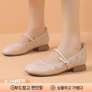 여자 두루두루 스트랩 샌들 리얼 가죽 펀칭 여름 빈티지 소 플랫 캐주얼 사계절 수제 SPO마켓2