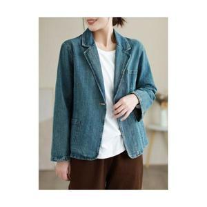 여성코트 가을 면화 데님 코트 빈티지 스크램블 정장 캐주얼 이너 탑 OOTD3
