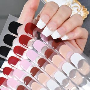 1 시트 프렌치 반 경화 젤 네일 스티커 6 색 반투명 초승달 네일 랩 반짝 이는 풀 커버 네일 아트 스티커 &