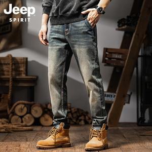 JEEP 지프 봄 가을 남자 테이퍼드핏 청바지 빈티지 워싱 데님팬츠