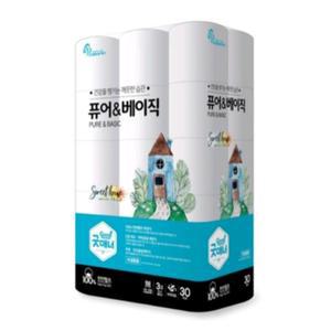 순수천연펄프 롤휴지 두루마리 화장지 3겹 30롤 20m x 1개/굿매너 퓨어앤베이직