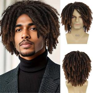 바로크 가발 공연 무대 코스프레 남성용 레게머리 브레이드 합성 옴브레 다크 브라운 Locs 크로셰 트위스트 헤어 아프로 자연스러운 짧은 드레드 힙합