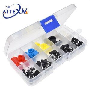 25PCS 촉각 푸시 버튼 스위치 순간 12*12*7.3MM 마이크로 + Arduino 용 택트 캡 (5 색)