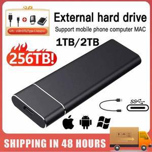 외장형 하드 드라이브 64TB Lenovo 휴대용 SSD 2TB 외장형 솔리드 스테이트 드라이브 PC/Mac/Phone용 USB 3.1/Type-C 고속 하드 디스크