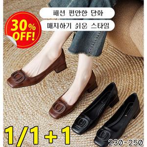 부드러운 가죽 스퀘어토 로우컷 굽 여성 단화 고급 스퀘어 장식 쿠션좋은 정장 플랫슈즈 발편한 통근