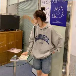 샌디에고 레터링 프린팅 오버핏 후드티
