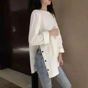 오오티티 단추 라인 여리여리 롱티셔츠 옆트임rst679