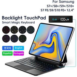 삼성 갤럭시 탭 S9/S8/S8 플러스/S7 FE/S7 12.4인치용 매직 키보드 케이스 멀티 앵글 트랙패드 백라이트 스