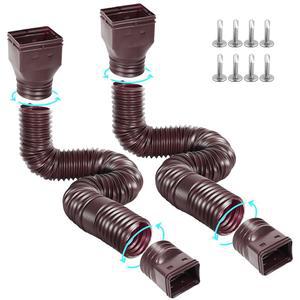 21인치에서 67인치까지 확장 가능한 Gutterlix 2팩 유연한 Gutter Downspout Extender, 어댑터 포함, 두꺼운 다운 스파우트 배수 확장(브라운)