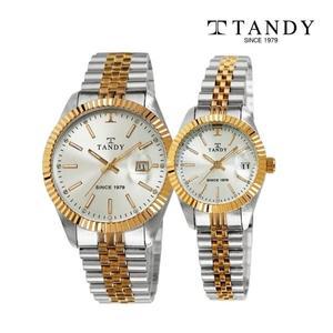 [기타][TANDY] 탠디 럭셔리 메탈 손목시계(오스트리아 스톤 식입)T-3921 골드콤비 남여세트