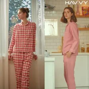 [하비] 여성 플란넬 봄가을 잠옷상하세트(100/105)