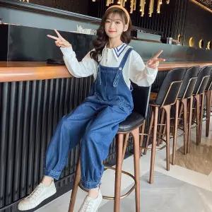 여아 주니어 블루세모멜빵 봄 가을 블라우스 상하 초등학생 세트