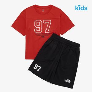 노스페이스 키즈 아동 반팔 상하복 세트 25SS 키즈 1997 메쉬 크루 세트 NT7UR21U RED