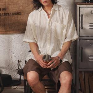 남자 여름 오버핏 레이스 펀칭 반팔 셔츠 남방 I2SH013