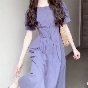 퍼프소매 퍼플컬러 플레어실루엣 헬라티원피스