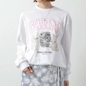 25SS 가니 애니멀 프린트 롱슬리브 여자 티셔츠 브라이트 화이트 T4275 151