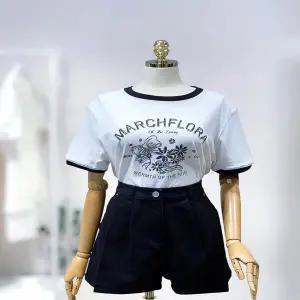 올리브데올리브 (OW5ME502) 플라워 아트웍 립배색 반팔 티셔츠