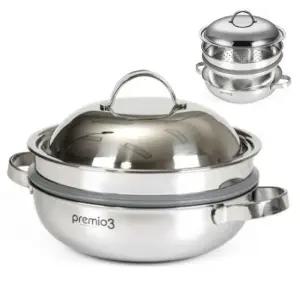 찜냄비 찜솥 IH 스텐 찜통 찜기 3중 26cm/만두/떡/고구마/생선/호빵/야채/이유식/펀칭/수육/채반/업소/찐빵