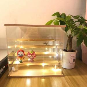 미니 카페 LED 라이트 투명 아크릴 쇼케이스, 나무 선반 보관함, 2-4 티어 디스플레이 스탠드 그림 향수