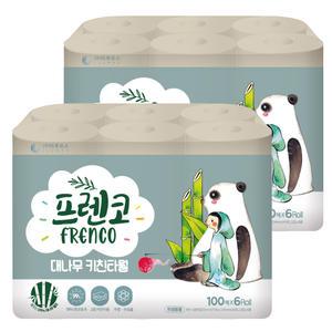 이루모스 프렌코 대나무 키친타월 2겹 양면 엠보싱 100매x6롤x2개