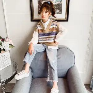 여아 주니어 보헤미안 봄 가을 청바지 상하 초등학생 조끼 3종세트