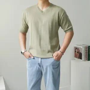 [쿼터]남자 여름 린넨 브이넥 반팔 니트 티셔츠 10color