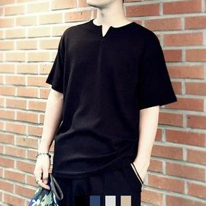 KING 남녀공용 티셔츠 넥 트임 스판 반팔티