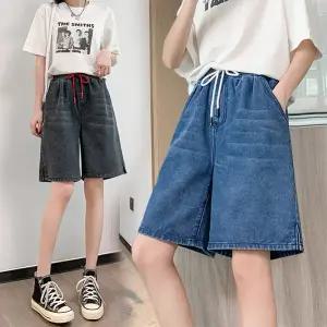 HP-1515 / S~5XL 빅사이즈 여성청반바지 허리밴딩 4부5부팬츠