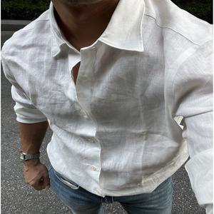 셔츠 남방 마 긴팔 여름 봄 성숙하고 안정적인 남자 남성 흰색 천연 린넨 리넨 얇은 얼음 실크 자외선 차단