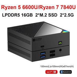SZBOX Ryzen 5 6600U 7 7840U 미니 PC Windows 11 PRO LPDDR5 16GB M.2 SSD WIFI6 BT 5.2 2*2.5G Lan 데스