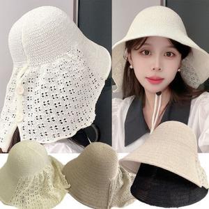 챙 선쉐이드 여름 자외선 백 레이 스 밀짚 여자 여성 등산 차단 모자 밀짚모자 챙모자 자외선차단모자
