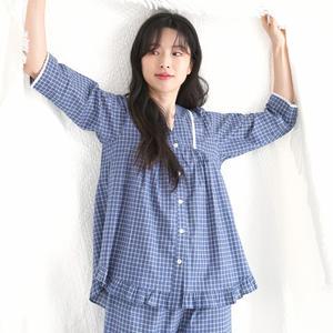 메이플라워 페인체크 V넥 7부 순면 여성 빅사이즈 잠옷 세트