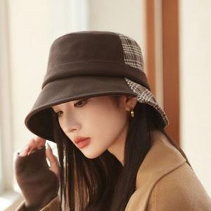 은창)무드 체크 미들 라인 벙거지 면 모자 가을 겨울